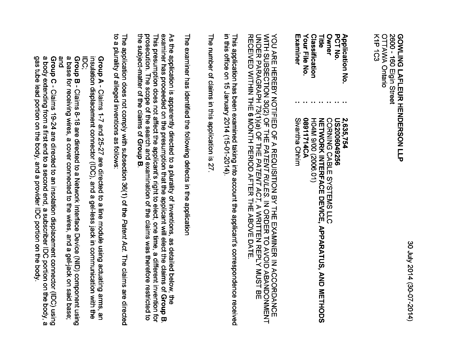 Document de brevet canadien 2635754. Poursuite-Amendment 20131230. Image 1 de 3