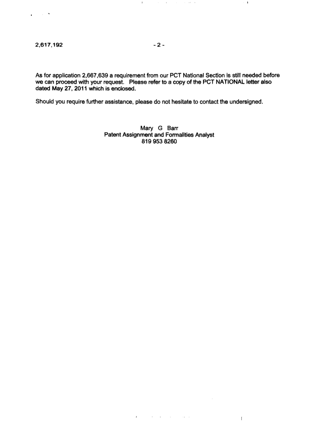 Document de brevet canadien 2636034. Correspondance 20110527. Image 2 de 4