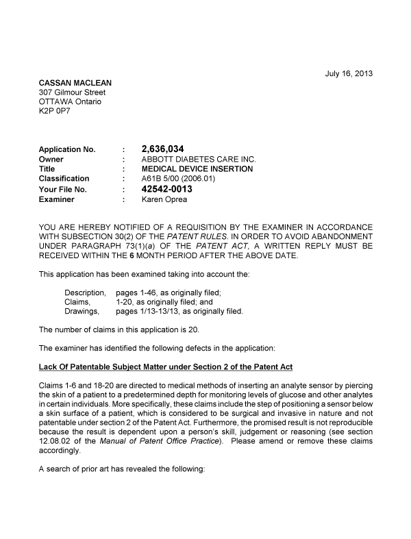 Canadian Patent Document 2636034. Prosecution-Amendment 20130716. Image 1 of 4