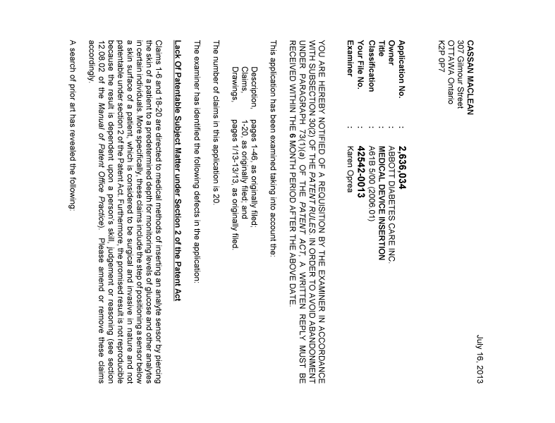 Document de brevet canadien 2636034. Poursuite-Amendment 20130716. Image 1 de 4