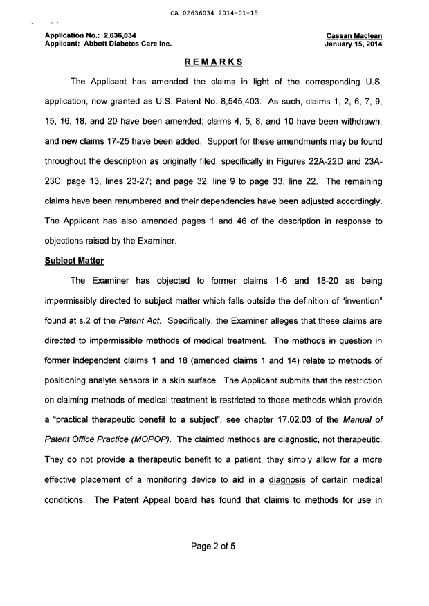 Document de brevet canadien 2636034. Poursuite-Amendment 20140115. Image 2 de 11
