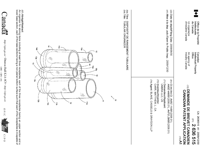 Document de brevet canadien 2636515. Page couverture 20091217. Image 1 de 2