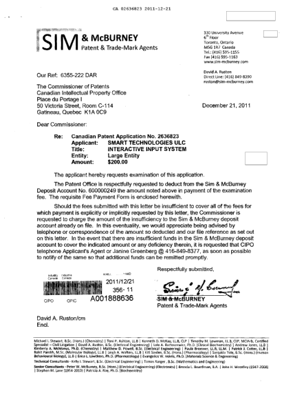 Canadian Patent Document 2636823. Correspondence 20111221. Image 1 of 1