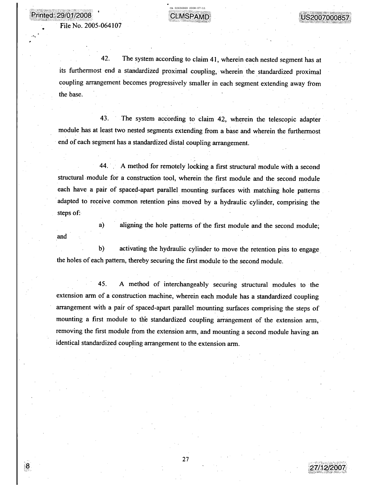 Document de brevet canadien 2636969. Revendications 20080711. Image 8 de 8