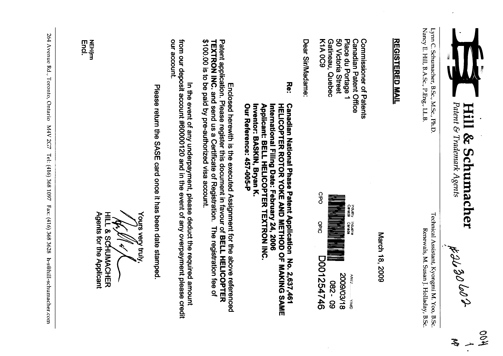 Canadian Patent Document 2637461. Assignment 20090318. Image 1 of 4