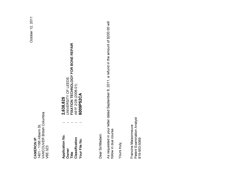 Canadian Patent Document 2638625. Correspondence 20101212. Image 1 of 1