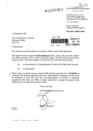 Document de brevet canadien 2638744. Cession 20080915. Image 1 de 3