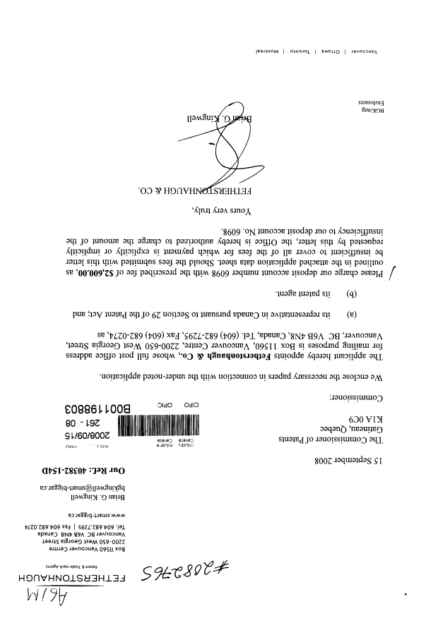 Canadian Patent Document 2638744. Assignment 20080915. Image 1 of 3