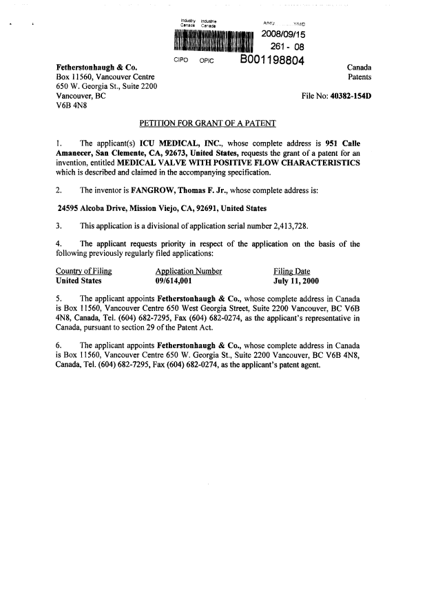 Document de brevet canadien 2638744. Cession 20080915. Image 3 de 3