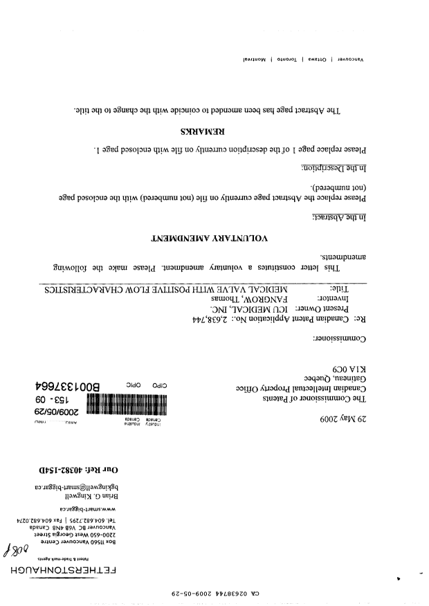 Canadian Patent Document 2638744. Prosecution-Amendment 20090529. Image 1 of 4