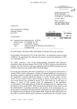 Document de brevet canadien 2638744. Poursuite-Amendment 20120604. Image 1 de 4