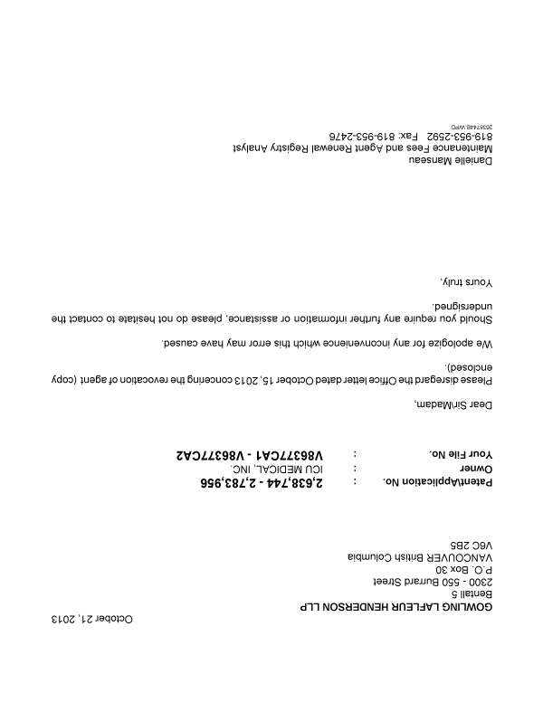 Canadian Patent Document 2638744. Correspondence 20131021. Image 1 of 1