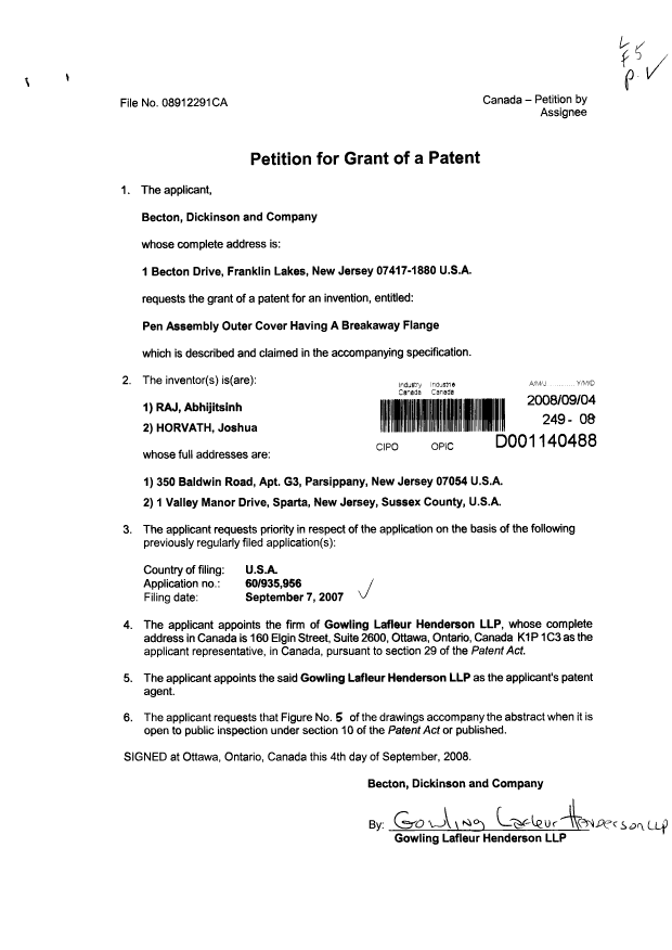 Document de brevet canadien 2639323. Cession 20080904. Image 3 de 3