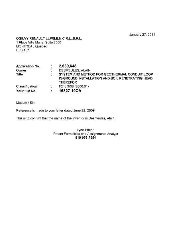 Canadian Patent Document 2639648. Correspondence 20110127. Image 1 of 1