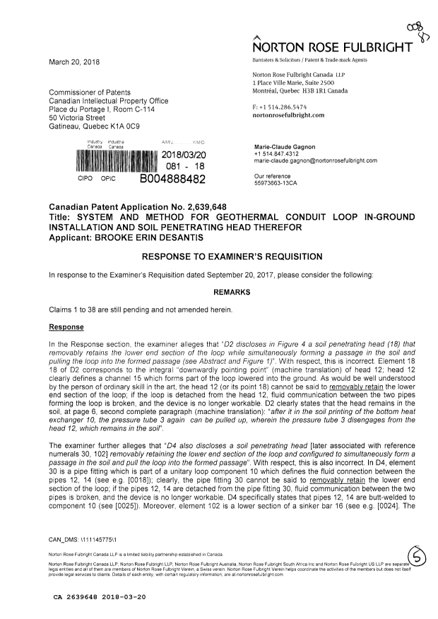 Document de brevet canadien 2639648. Modification 20180320. Image 1 de 5