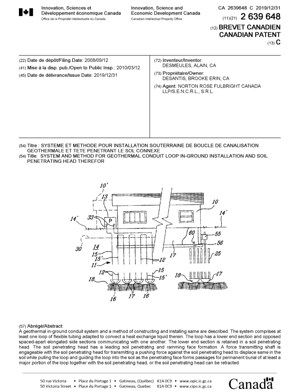 Document de brevet canadien 2639648. Page couverture 20191128. Image 1 de 1