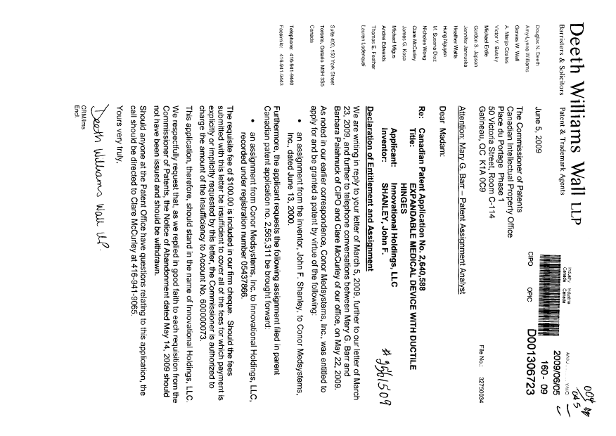 Document de brevet canadien 2640588. Cession 20090605. Image 1 de 1
