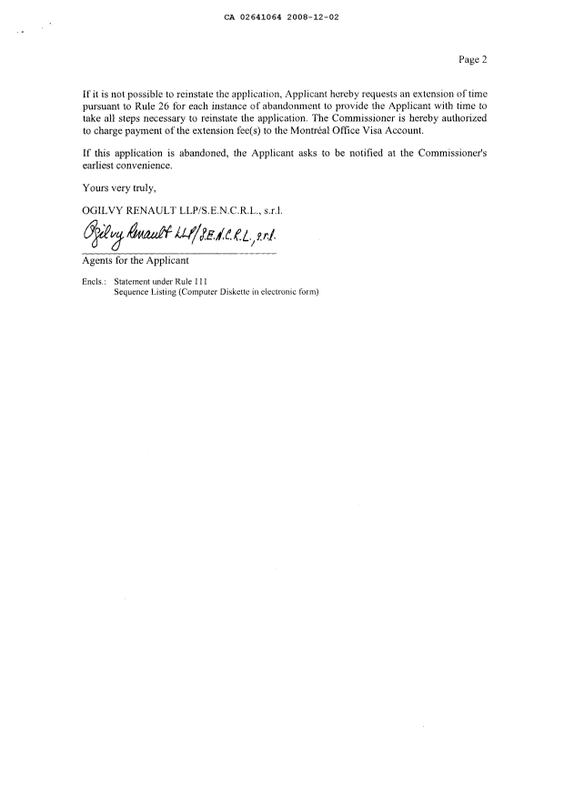 Document de brevet canadien 2641064. Poursuite-Amendment 20081202. Image 2 de 3
