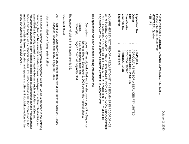 Document de brevet canadien 2641064. Poursuite-Amendment 20131002. Image 1 de 4