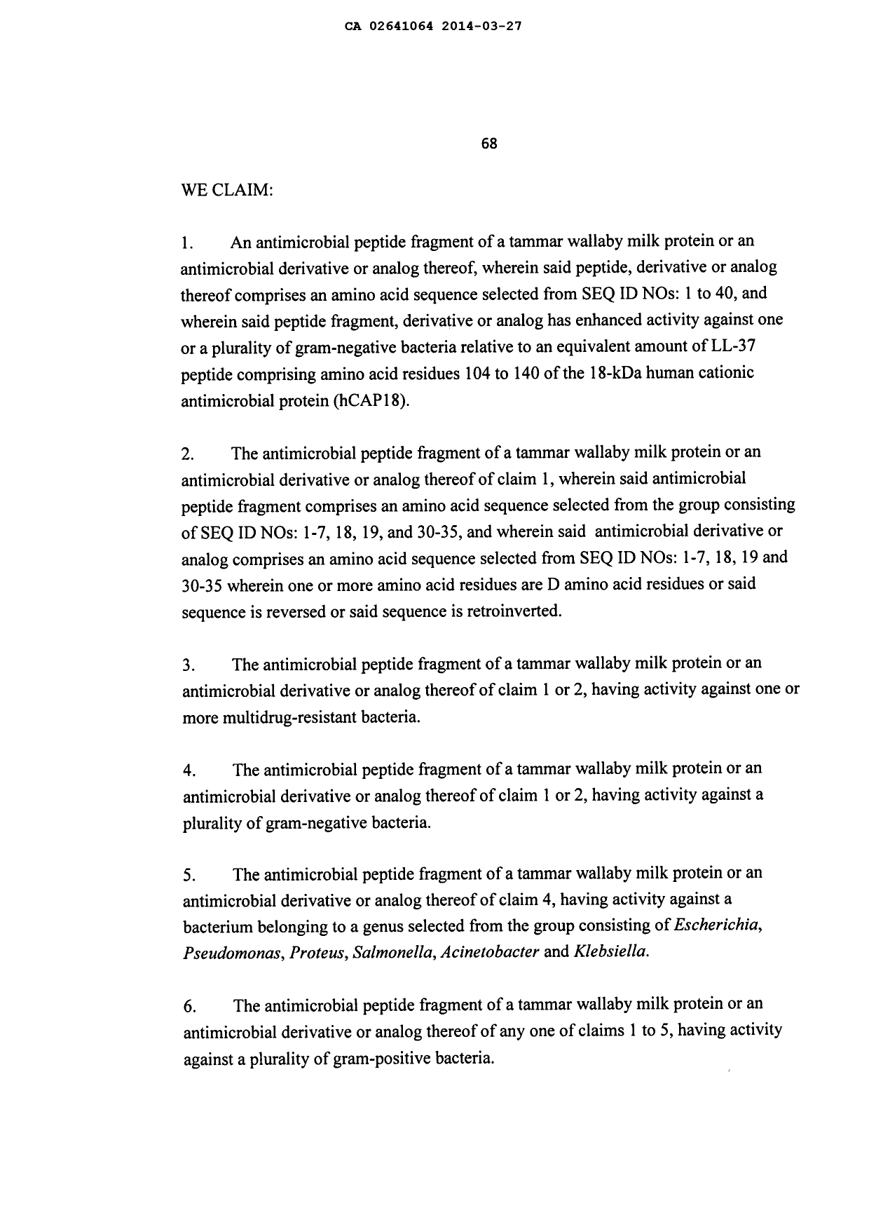 Document de brevet canadien 2641064. Revendications 20140327. Image 1 de 10