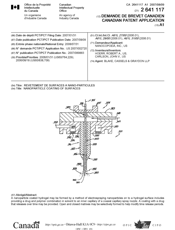 Document de brevet canadien 2641117. Page couverture 20081119. Image 1 de 1