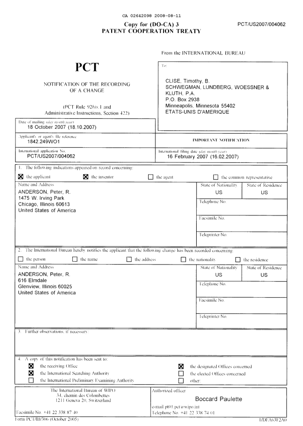 Document de brevet canadien 2642098. PCT 20080811. Image 1 de 2