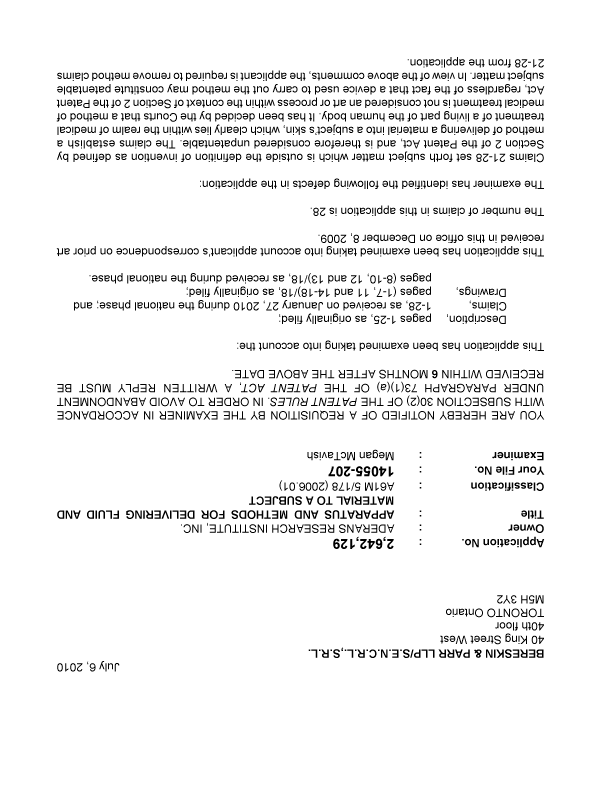 Canadian Patent Document 2642129. Prosecution-Amendment 20100706. Image 1 of 2