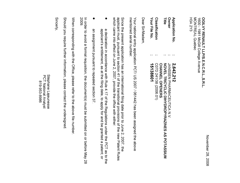 Canadian Patent Document 2642212. Correspondence 20081128. Image 1 of 1