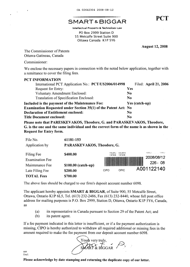 Document de brevet canadien 2642304. Cession 20080812. Image 1 de 2