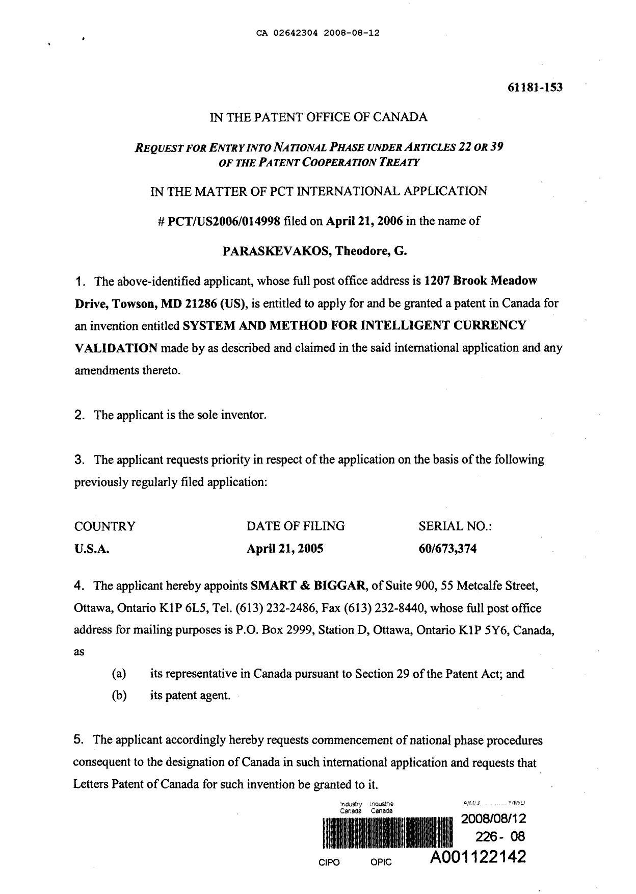 Document de brevet canadien 2642304. Cession 20080812. Image 2 de 2
