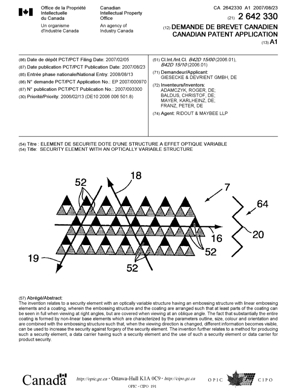 Document de brevet canadien 2642330. Page couverture 20081208. Image 1 de 1