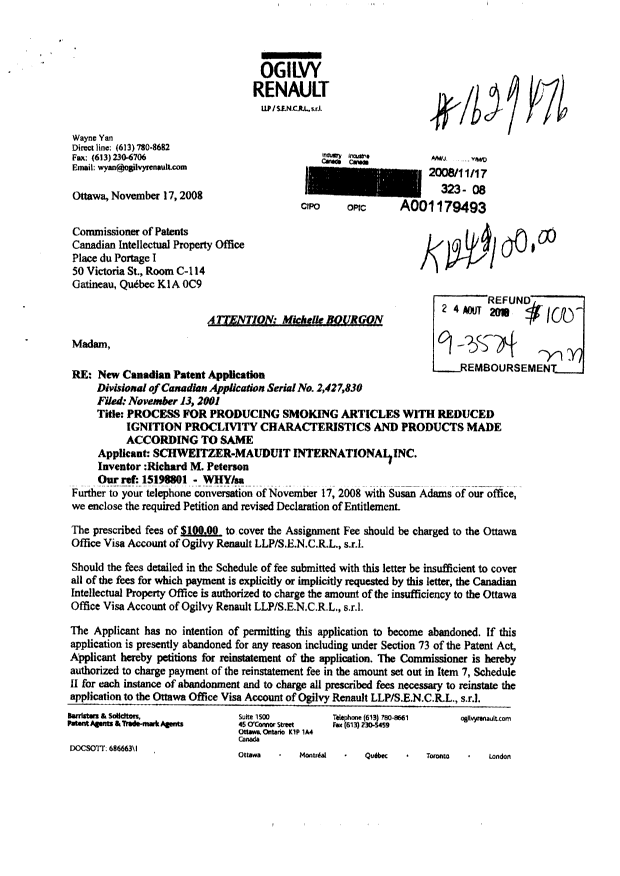 Canadian Patent Document 2643086. Correspondence 20081222. Image 2 of 3