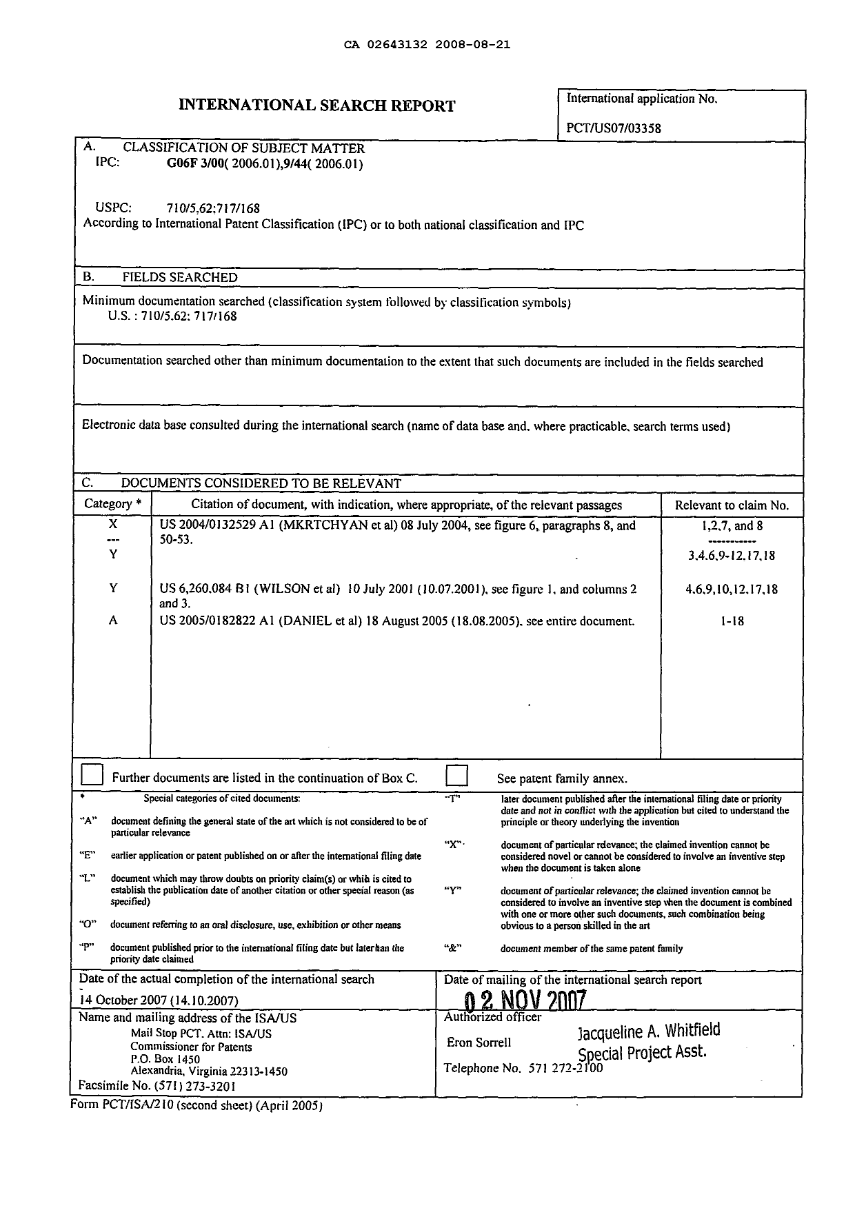 Document de brevet canadien 2643132. PCT 20080821. Image 1 de 1