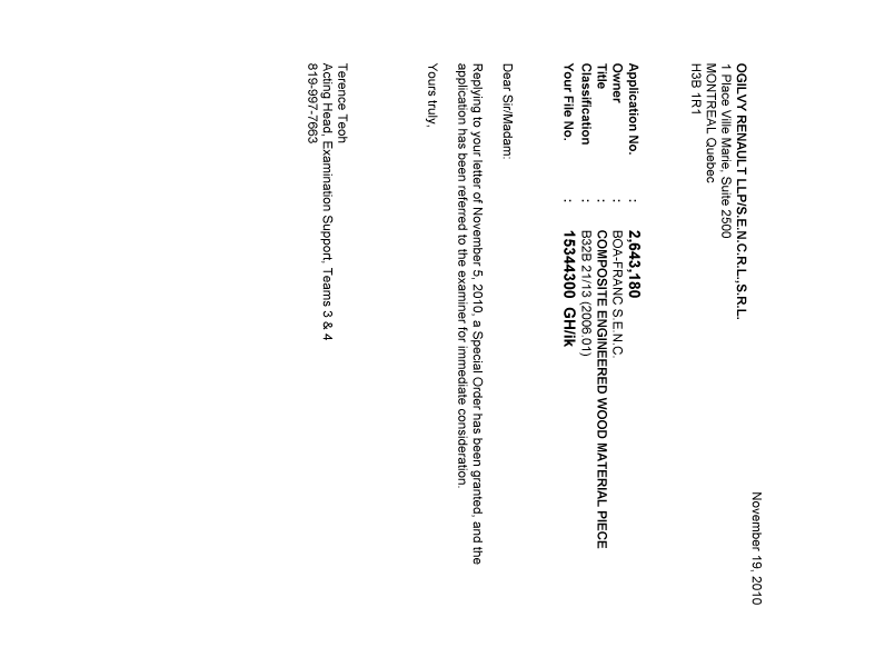 Document de brevet canadien 2643180. Poursuite-Amendment 20101119. Image 1 de 1