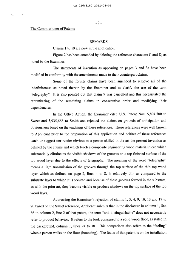 Document de brevet canadien 2643180. Poursuite-Amendment 20110304. Image 2 de 14