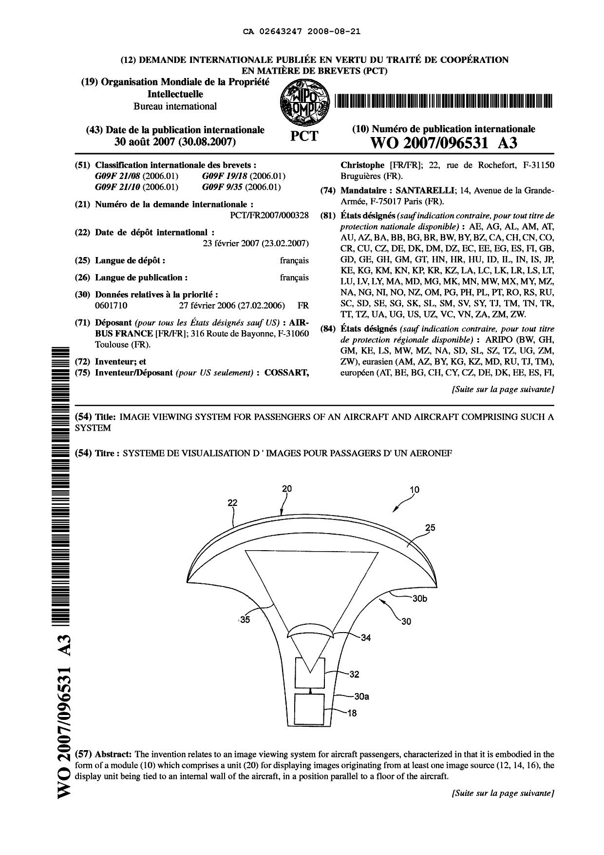 Canadian Patent Document 2643247. Abstract 20071221. Image 1 of 2