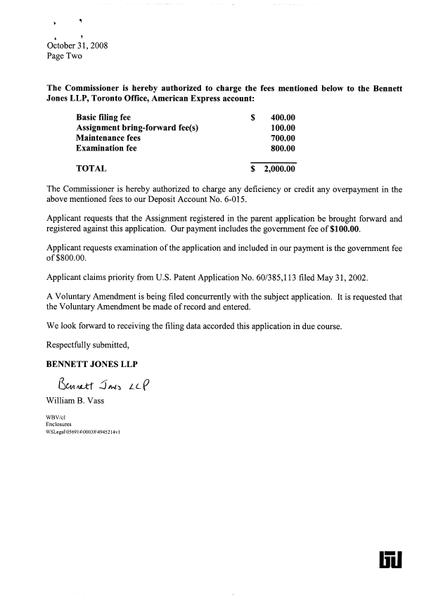 Document de brevet canadien 2643534. Cession 20081031. Image 2 de 4