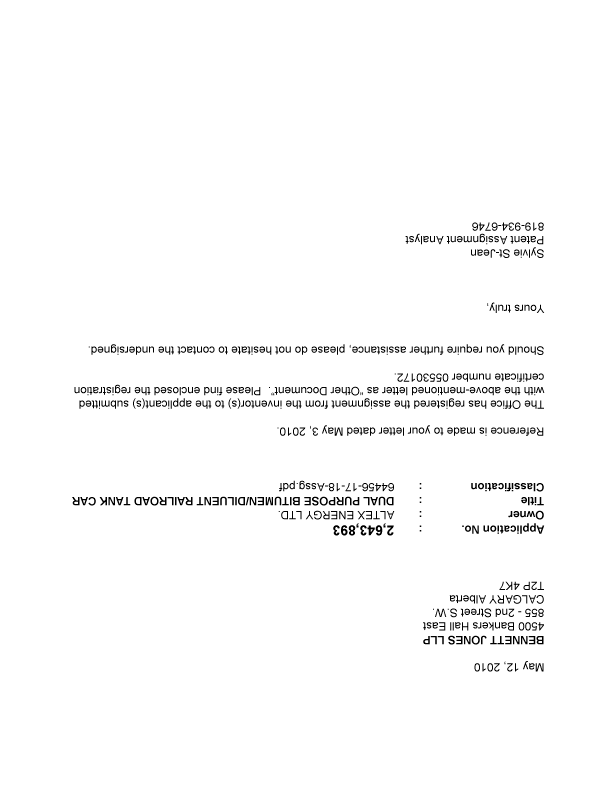 Document de brevet canadien 2643893. Correspondance 20091212. Image 1 de 1