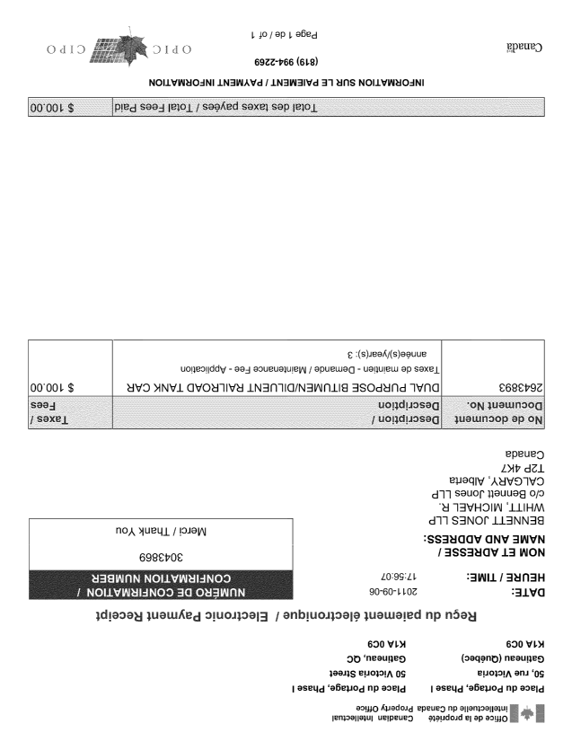 Document de brevet canadien 2643893. Taxes 20101206. Image 1 de 1