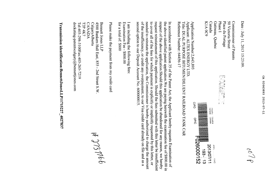 Document de brevet canadien 2643893. Poursuite-Amendment 20121211. Image 1 de 1