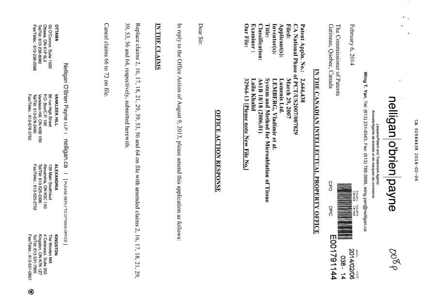 Document de brevet canadien 2644438. Poursuite-Amendment 20140206. Image 1 de 12