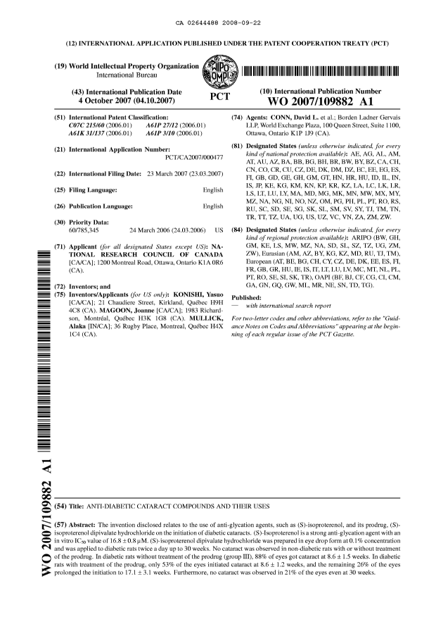 Document de brevet canadien 2644488. Abrégé 20080922. Image 1 de 1