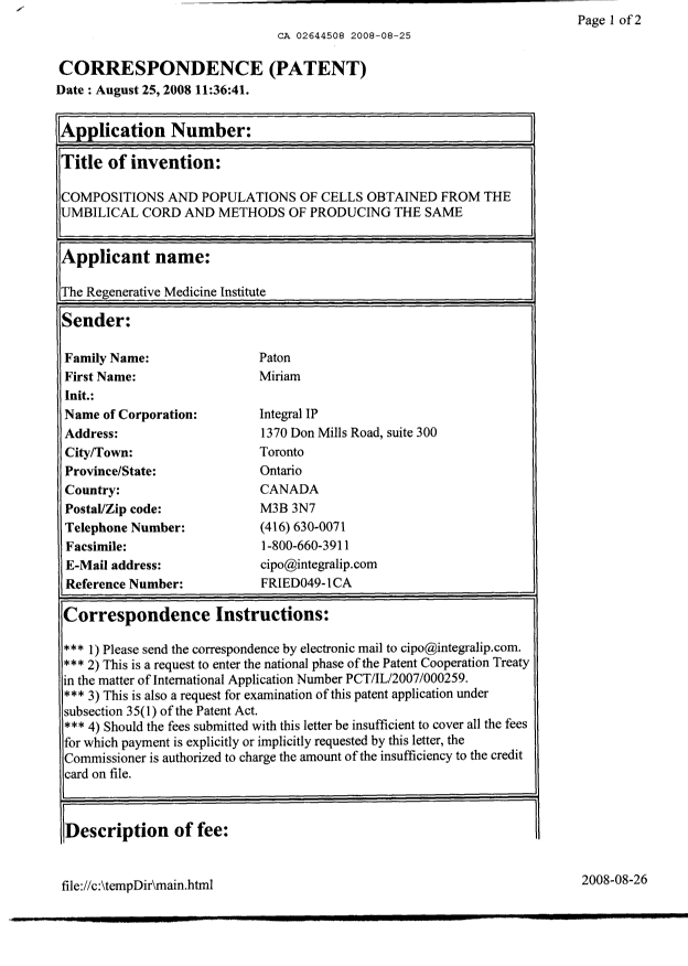 Document de brevet canadien 2644508. Cession 20080825. Image 5 de 5