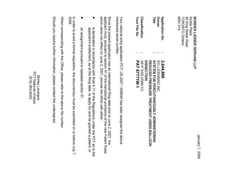Document de brevet canadien 2644898. Correspondance 20090107. Image 1 de 1