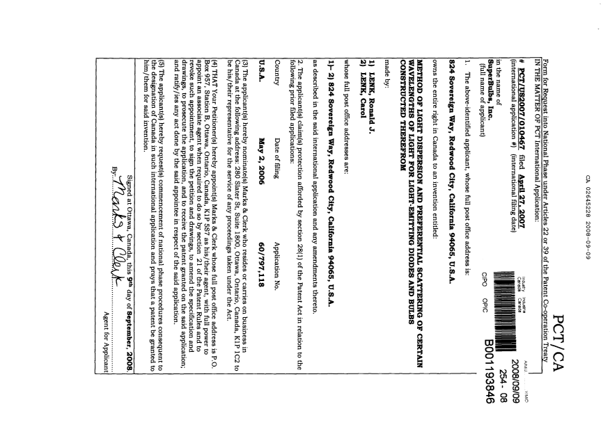 Canadian Patent Document 2645228. Assignment 20080909. Image 2 of 6