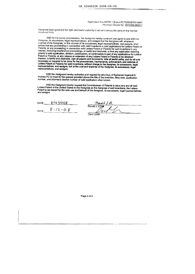 Document de brevet canadien 2645228. Cession 20080909. Image 6 de 6