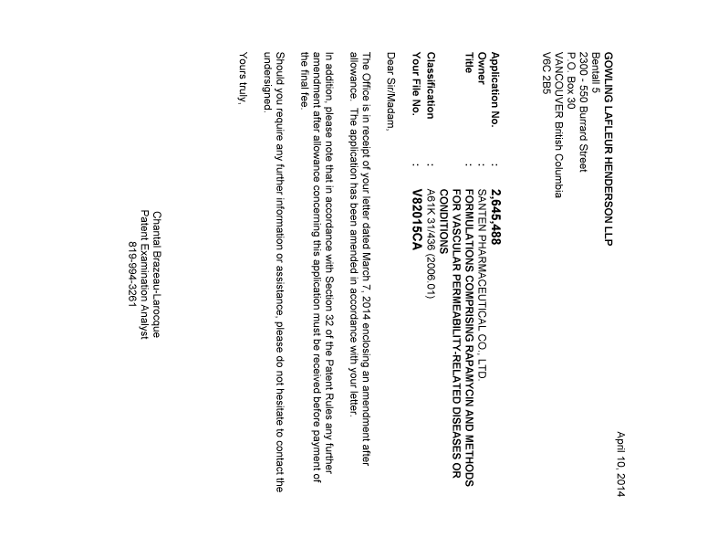 Canadian Patent Document 2645488. Prosecution-Amendment 20131210. Image 1 of 1