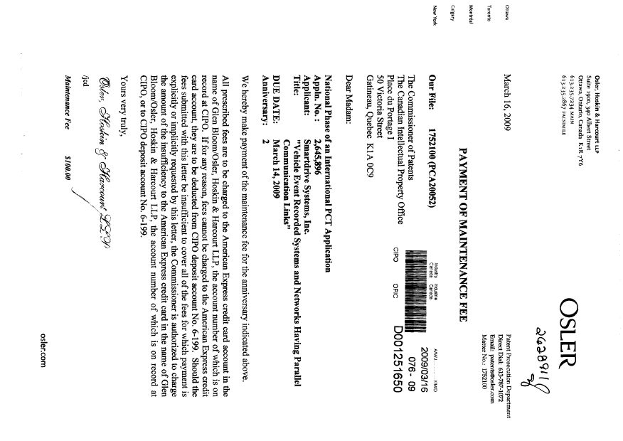 Document de brevet canadien 2645896. Taxes 20090316. Image 1 de 1