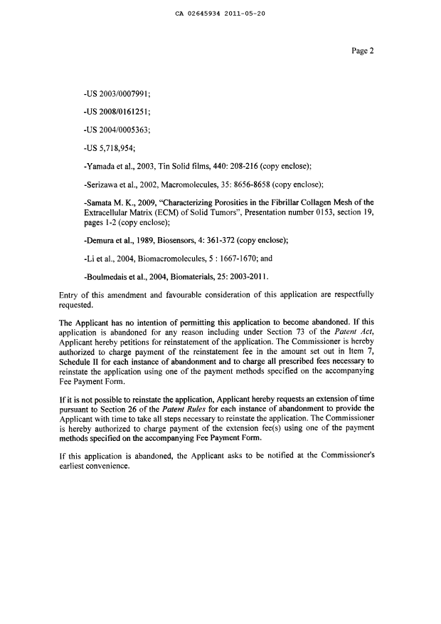Document de brevet canadien 2645934. Poursuite-Amendment 20110520. Image 2 de 21