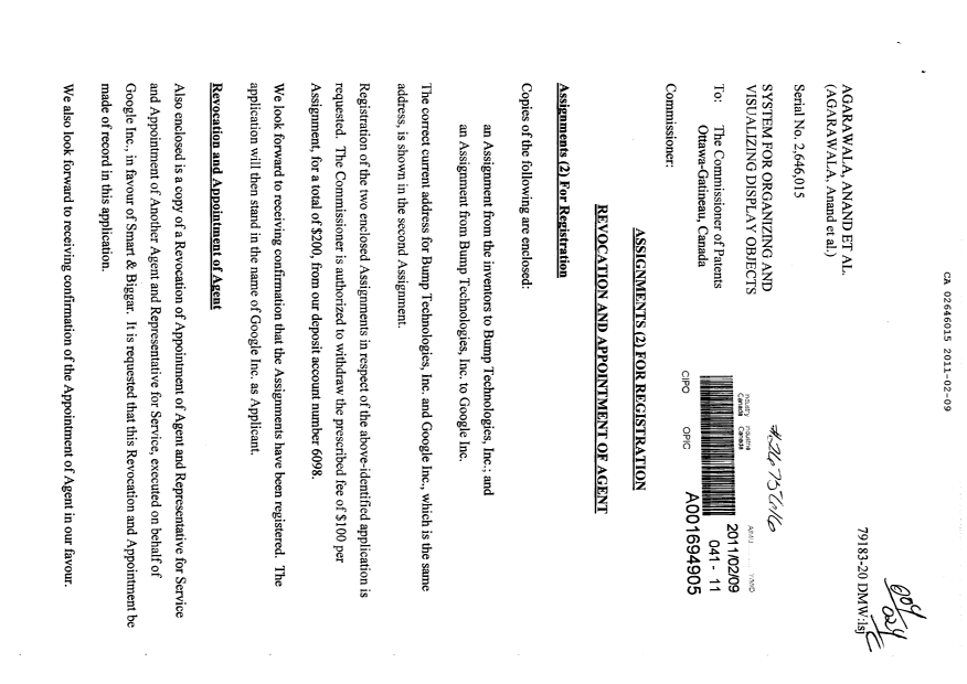 Document de brevet canadien 2646015. Cession 20110209. Image 1 de 12